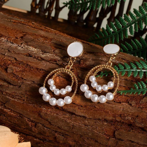 Aros Colgantes Mujer Elegantes Con Perlas