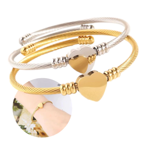 Pulsera Corazon Mujer Dije Grabable Acero Inoxidable