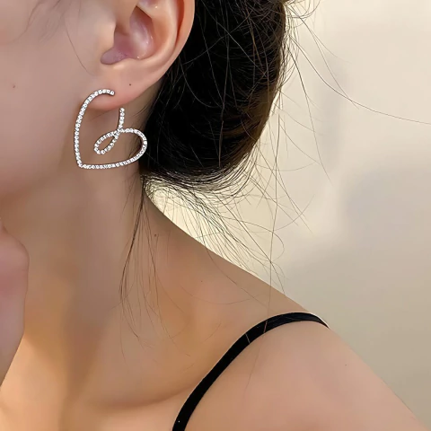 Aros Colgante Forma Corazón Brillante Strass