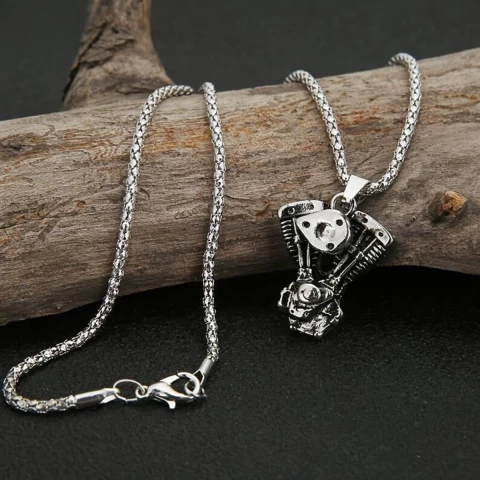 Collar Cadena Dije Motor De Motocicleta Acero Quirúrgico