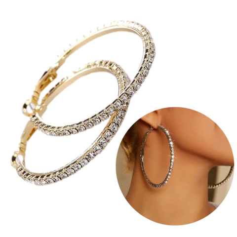 Aritos De Mujer Elegantes Delicados Argolla Con Strass