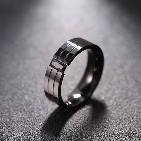 Anillo Acero Quirúrgico Negro Con Piedra Pulida Hombre