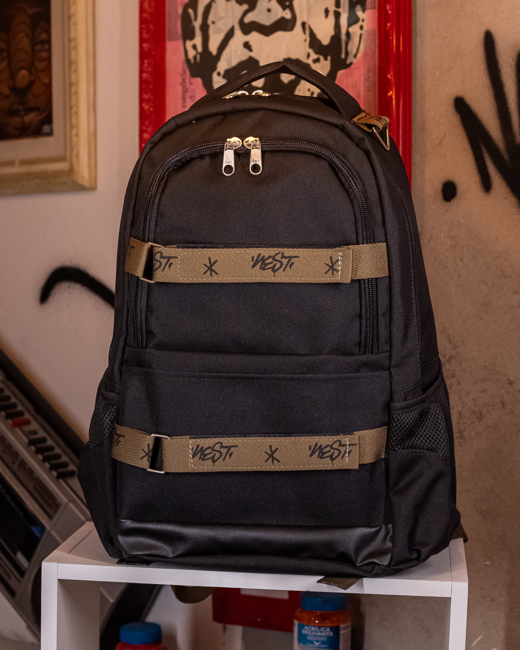 MOCHILA NEST PANOS SKT PRETA TIRA VERDE- NEAC014