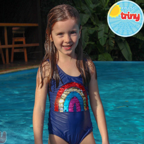 Traje de baño -Malla Entera Lentejuelas Azul Arco Iris