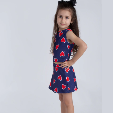 Pollera c/short Azul Corazon Puntilla - comprar online