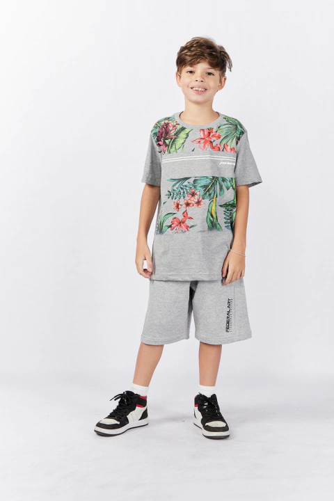 Camiseta Juvenil - Floral - Cinza 11163
