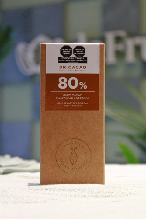 BARRA 80% CACAO SIN AZUCAR x 50GMS - DR. CACAO