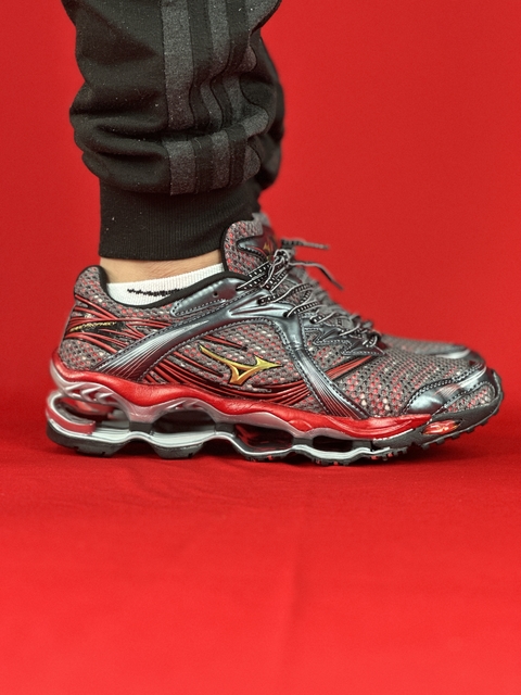 Mizuno prophecy 1 cinza vermelho logo amarelo importado premiumno