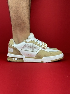 Louis vuitton trainner bota velcro bege branco nacional premium