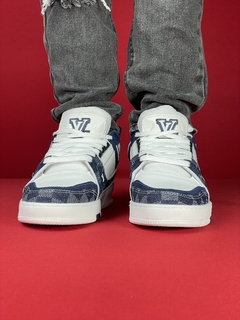 Louis vuitton trainner bota importado azul branco na internet