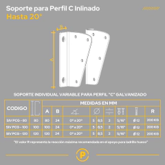 Soporte Perfil C 100mm - Inclinado