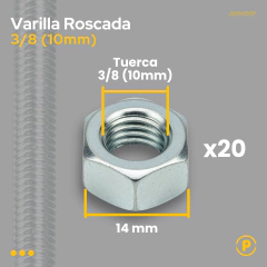 Varilla Roscada 3/8 (10mm) + Tuercas y Arandelas - Pecole