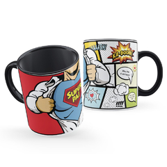 Caneca Super Pai Herói dos Quadrinhos Balões Sátira Presente