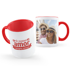 Caneca Nosso Amor Sempre Vence Faça com a Sua Foto