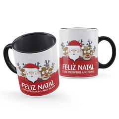 Caneca Feliz Natal E Próspero Ano Novo Noel e Rena Presente