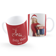 Caneca Natalina Com Foto Presente Rena e Flocos de Neve