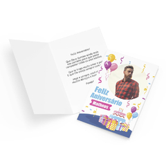 Imagem do Cartão de Aniversário Presente com Foto Nome e Mensagem de Agradecimento