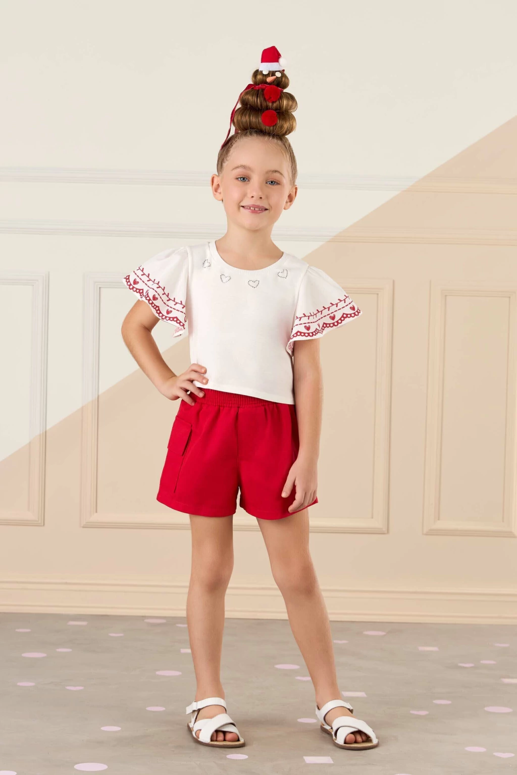 CONJUNTO MON SUCRE BLUSA BRANCA SHORT VERMELHO