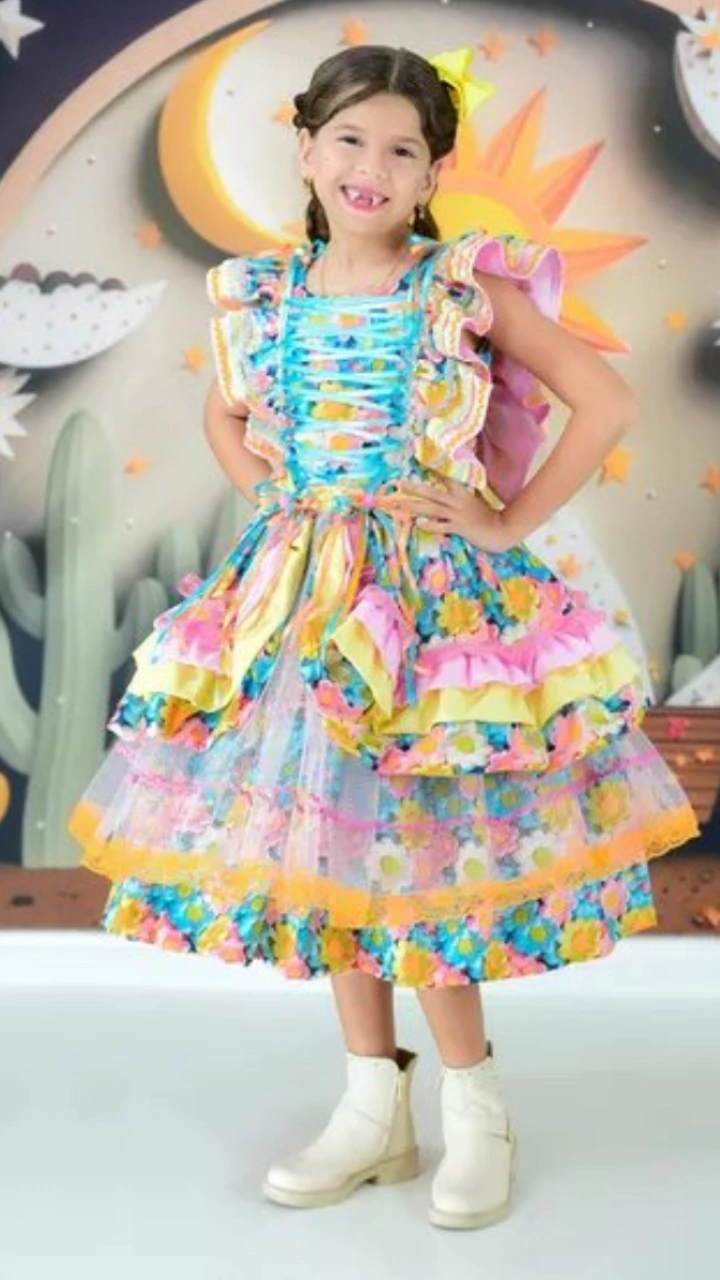 VESTIDO JUNINO FLORAL CAIPIRA