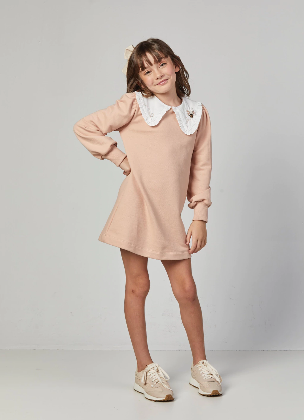 VESTIDO MOLETOM GOLA BORDADA DE ABELHA LULUZINHA