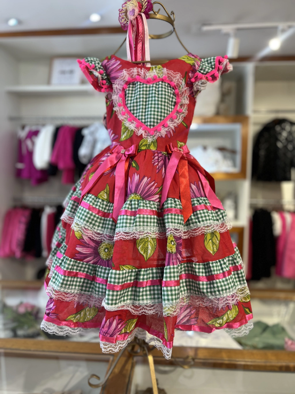 VESTIDO INFANTIL FESTA JUNINA BAILAO CAIPIRA VERMELHO