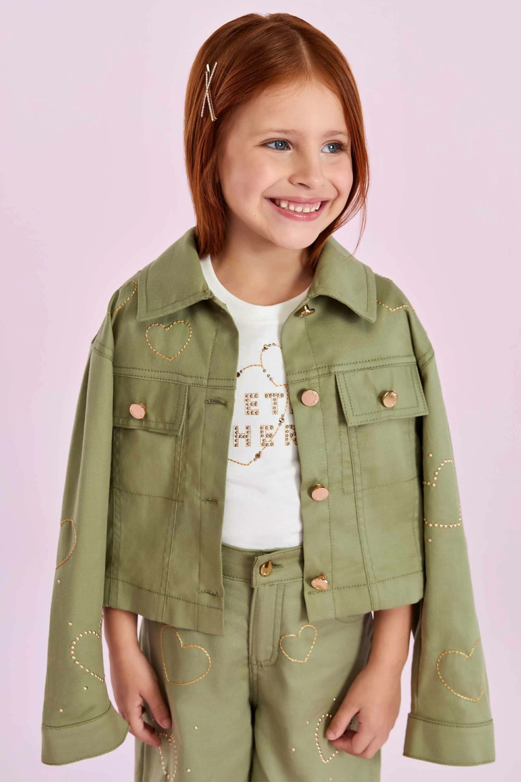 JAQUETA TRUCKER VERDE DE SARJA COM BOLSOS PETIT CHERIE