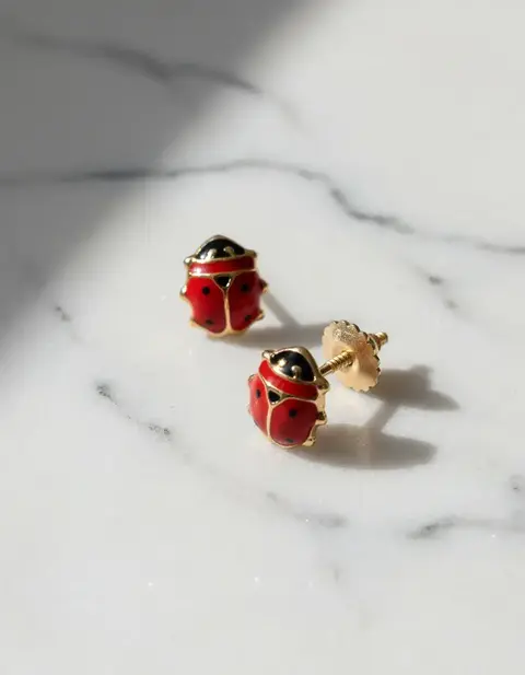 Aros A Rosca Vaquita San Antonio Esmaltada Chica Oro 18kts Dorado - comprar online