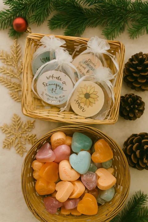 15 Sabonetinhos + ímãs no saquinho organza