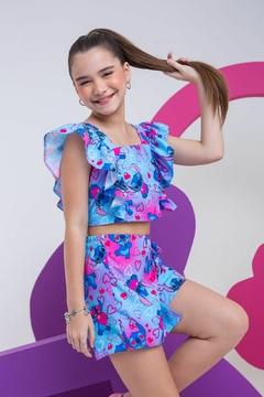 Conjunto Short Saia Maiara - Stitch Azul