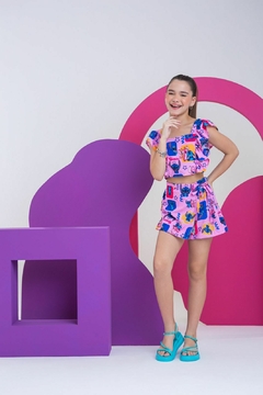 Conjunto Short Saia Maiara - Stitch Rosa - A.R Kids - Moda Infantil