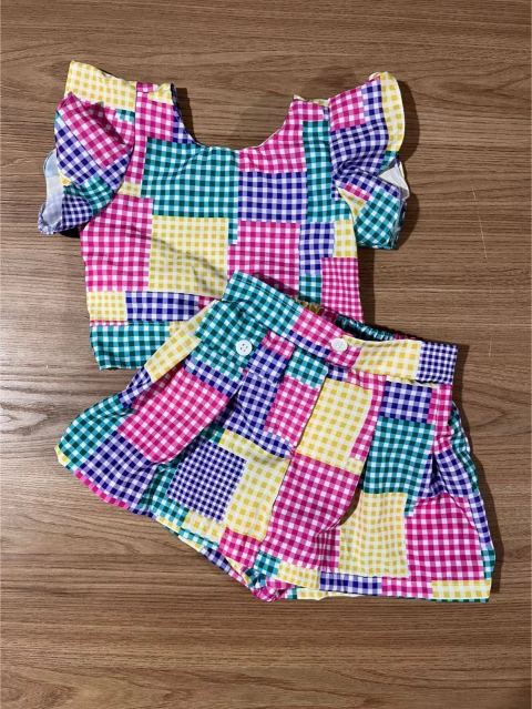 Conjunto Short Saia Bia - Quadriculado Colorido