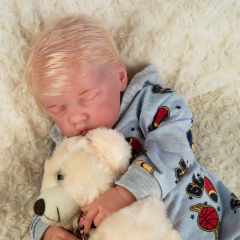 BONECA BEBE REBORN MENINO DORMINDO CABELO FIO A FIO LOIRO