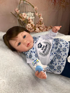 Bebê Reborn Menino Corpo de Pano Cabelinho Fio a Fio Enxoval Príncipe - loja online