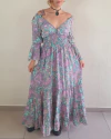 Vestido Boho Chic Longo Estampa Floral Indiano Amazonita