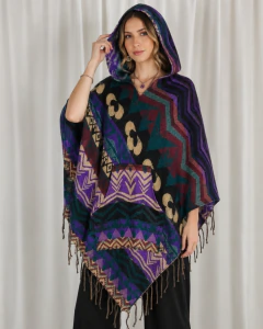Poncho Unissex com Capuz e Bolso Estampado Estilo Boho Chic