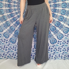 Calça Pantalona Wide Leg Com Bolso Boho Chic Cinza Grafite - comprar online