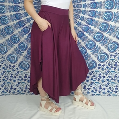 Calça Pantalona Pantacourt Com Bolso Boho Chic Uva - loja online