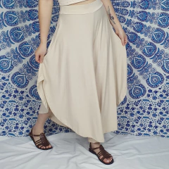 Calça Pantalona Pantacourt Com Bolso Boho Chic Areia