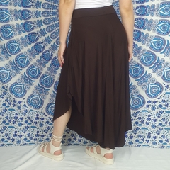 Calça Pantalona Pantacourt Com Bolso Boho Chic Marrom