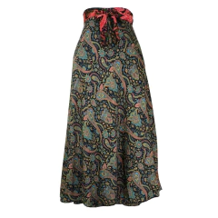 Saia Indiana Longa Floral Envelope Dupla Face Vira vestido