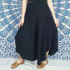 Calça Pantalona Pantacourt Com Bolso Boho Chic Preta