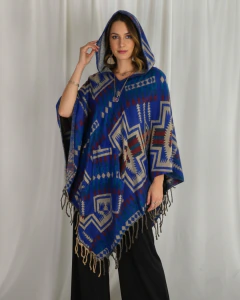 Poncho Hippie Boho Unissex com Capuz e Bolso Estampa Étnica