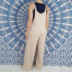 Macacão Estilo Jardineira Salopete Feminina Bege Com Bolso