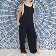 Macacão Estilo Jardineira Salopete Feminina Preta Com Bolso