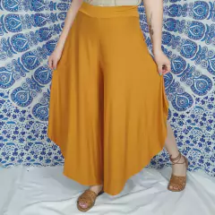 Calça Pantalona Pantacourt Cintura Alta Com Bolso Mostarda