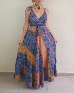Vestido Longo Estilo Boho com Alcinhas e Cintura Ajustáveis- veste do 36 ao 46