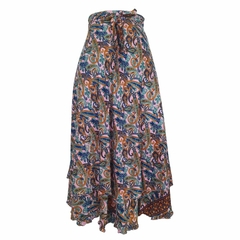 Saia Longa Indiana Estampada Hippie e Boho Saia Envelope Saia Transpassada Vira Vestido