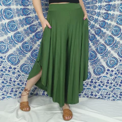 Calça Pantalona Cintura Alta Pantacourt Com Bolso Boho Chic