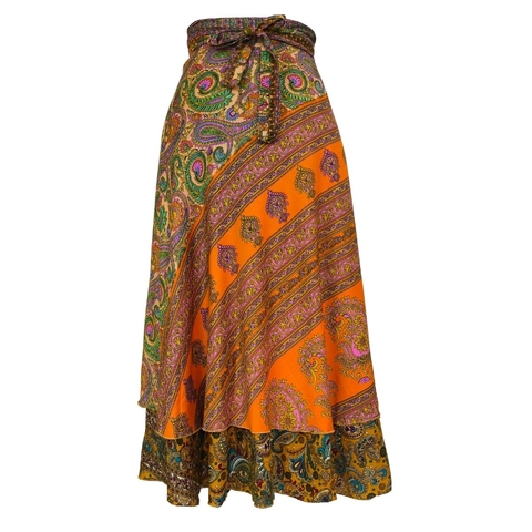 Saia Longa Indiana Transpassada Envelope Dupla Face Boho