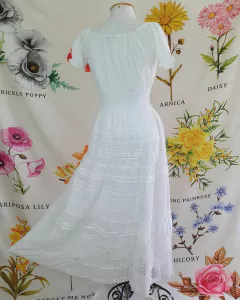 Vestido Longo Indiano Boho Chic Branco em Laise com Forro